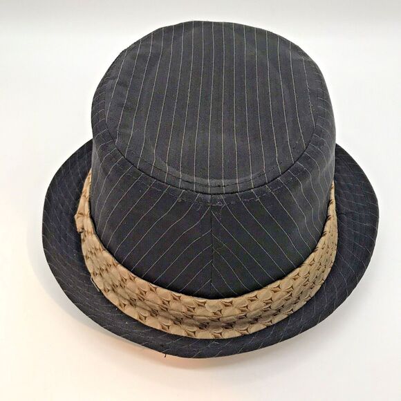 Peter Grimm Black Pin Stripe Fedora Hat Men's size S/M Lined Hat Band Rabbit Pin - Picture 9 of 11